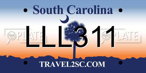 LLL311 South Carolina License Plate