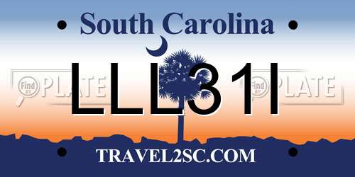 LLL31I South Carolina License Plate
