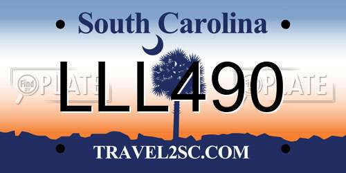 LLL490 South Carolina License Plate