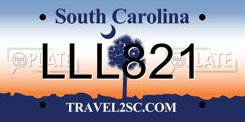 LLL821 South Carolina License Plate