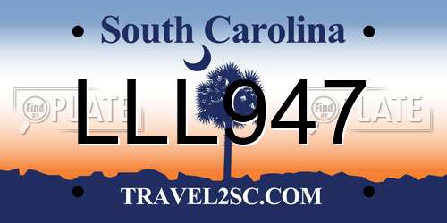 LLL947 South Carolina License Plate
