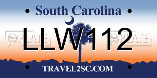 LLW112 South Carolina License Plate