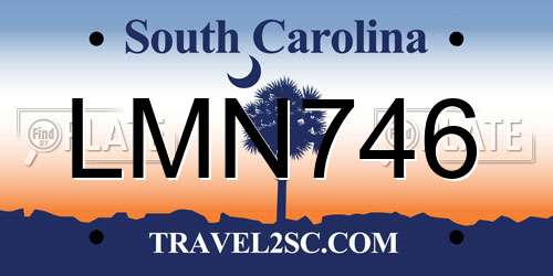 LMN746 South Carolina License Plate