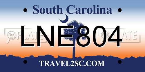 LNE804 South Carolina License Plate