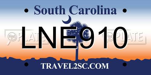 LNE910 South Carolina License Plate