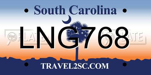 LNG768 South Carolina License Plate