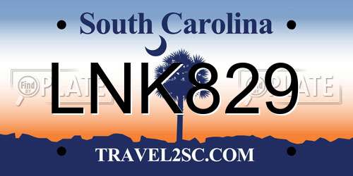 LNK829 South Carolina License Plate