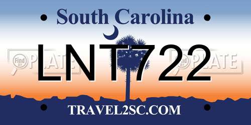LNT722 South Carolina License Plate