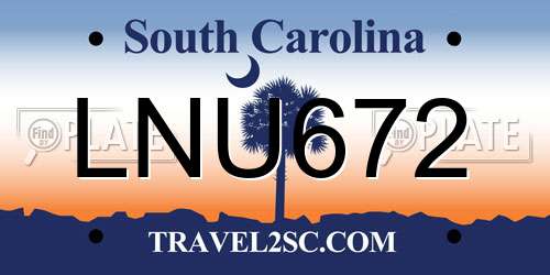 LNU672 South Carolina License Plate