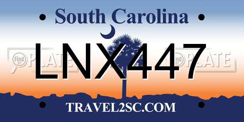 LNX447 South Carolina License Plate