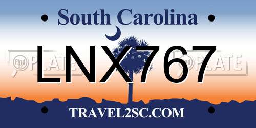 LNX767 South Carolina License Plate