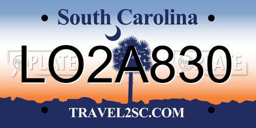 LO2A830 South Carolina License Plate