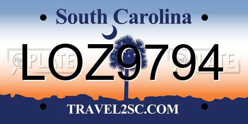 LOZ9794 South Carolina License Plate