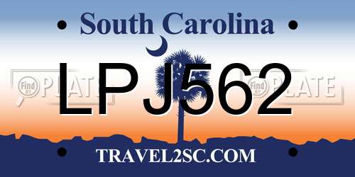 LPJ562 South Carolina License Plate