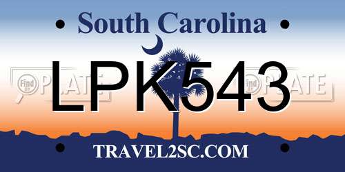 LPK543 South Carolina License Plate