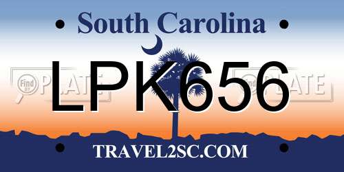 LPK656 South Carolina License Plate