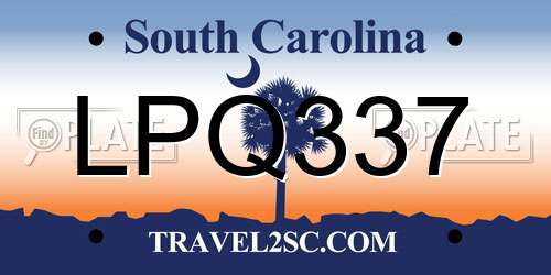 LPQ337 South Carolina License Plate