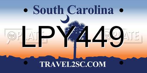 LPY449 South Carolina License Plate