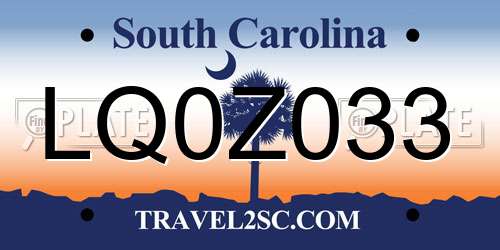 LQ0Z033 South Carolina License Plate