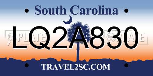 LQ2A830 South Carolina License Plate