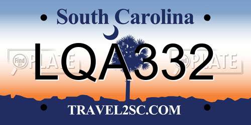LQA332 South Carolina License Plate