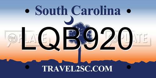 LQB920 South Carolina License Plate