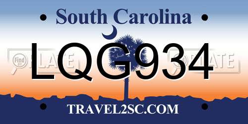 LQG934 South Carolina License Plate
