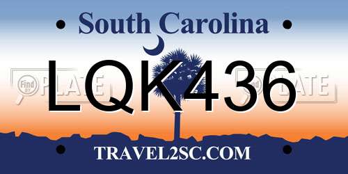 LQK436 South Carolina License Plate