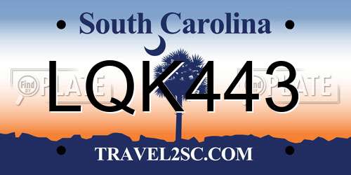 LQK443 South Carolina License Plate