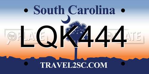 LQK444 South Carolina License Plate