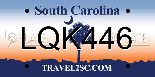 LQK446 South Carolina License Plate
