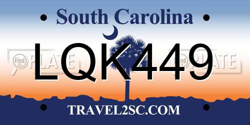 LQK449 South Carolina License Plate