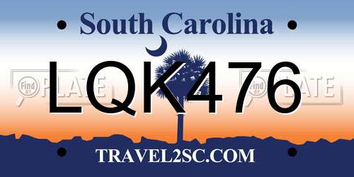 LQK476 South Carolina License Plate