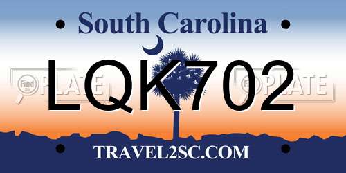 LQK702 South Carolina License Plate