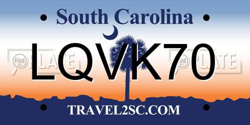 LQVK70 South Carolina License Plate