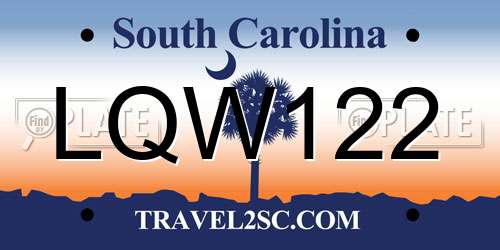 LQW122 South Carolina License Plate