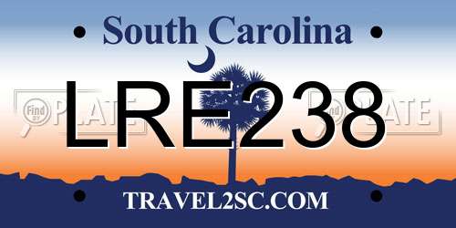 LRE238 South Carolina License Plate