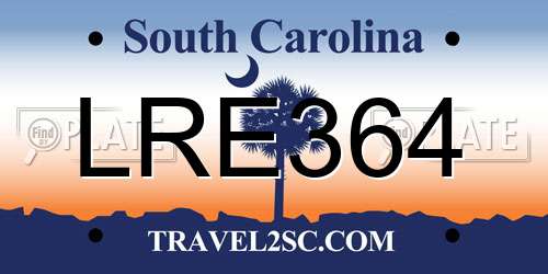 LRE364 South Carolina License Plate