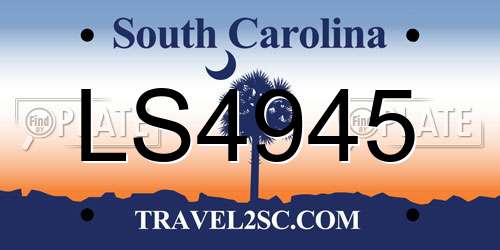 LS4945 South Carolina License Plate