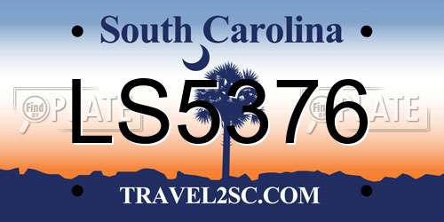 LS5376 South Carolina License Plate