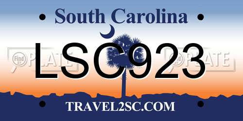 LSC923 South Carolina License Plate