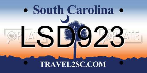 LSD923 South Carolina License Plate