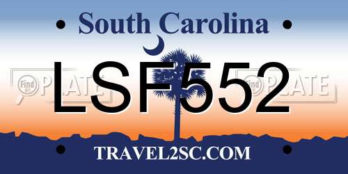 LSF552 South Carolina License Plate