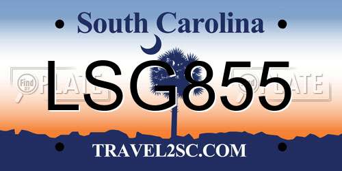 LSG855 South Carolina License Plate