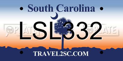 LSL332 South Carolina License Plate