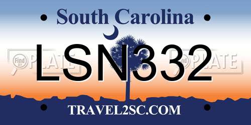 LSN332 South Carolina License Plate
