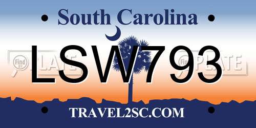 LSW793 South Carolina License Plate