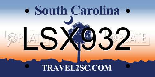 LSX932 South Carolina License Plate