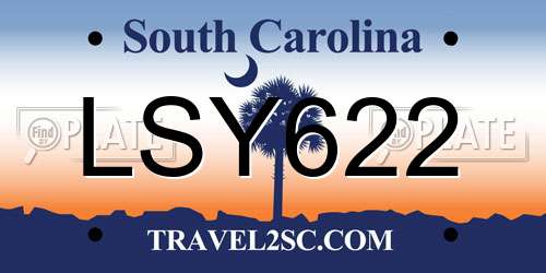 LSY622 South Carolina License Plate