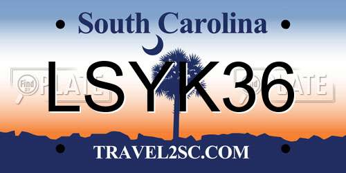 LSYK36 South Carolina License Plate